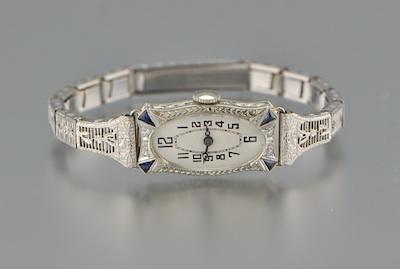 Appraisal: An Art Deco k White Gold Watch with Diamonds and