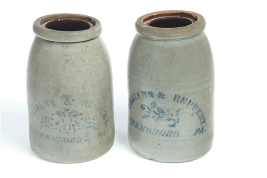 Appraisal: TWO STONEWARE JARS American nd half- th century Canning jars