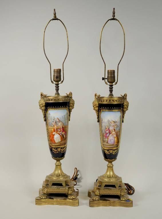 Appraisal: Pair Gilt Bronze Mounted Sevres Urn Lamps Pair of gilt