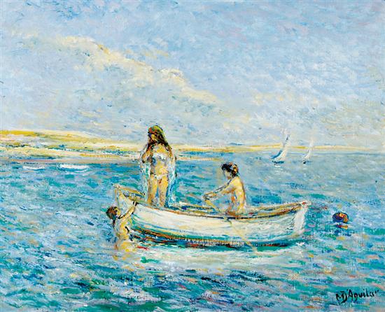 Appraisal: M D Aguilar French th century EN BATEAU oil on