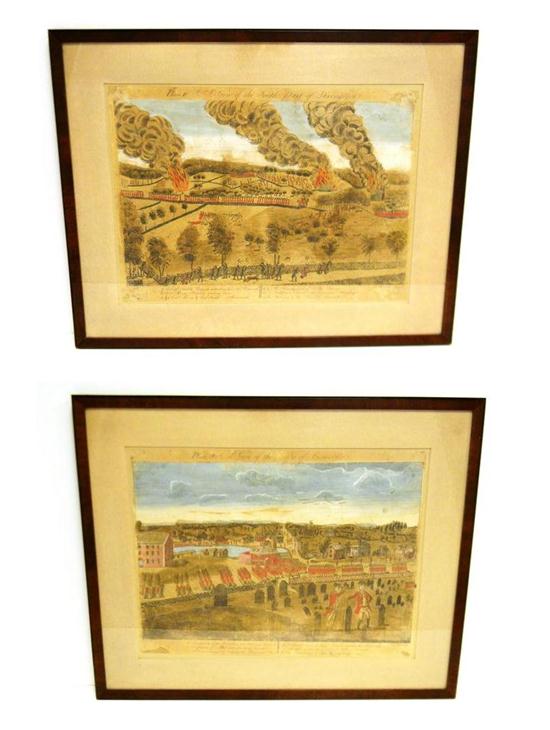 Appraisal: Amos Doolittle Cheshire CT - two early colored engravings depicting