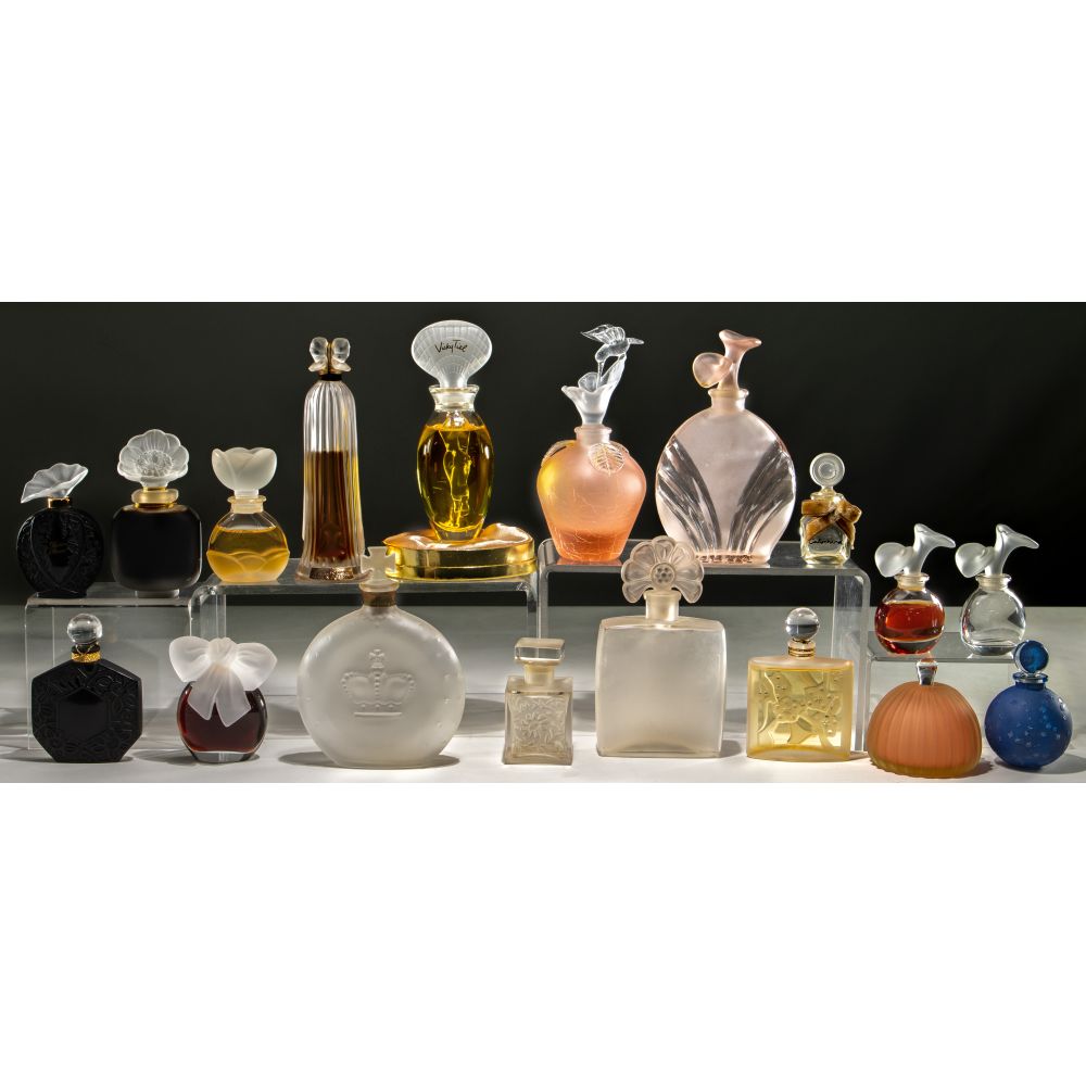 Appraisal: FROSTED GLASS PERFUME BOTTLE COLLECTION items including makers Nipon Brosseau