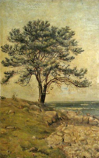 Appraisal: Elisabeth Schiott A tree on a rocky coast signed 'Elisabeth