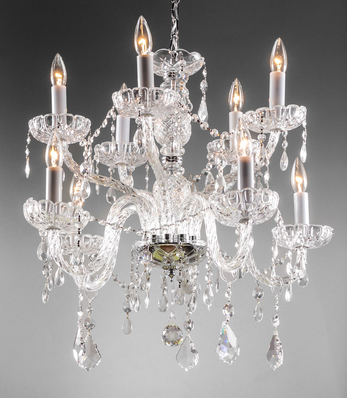 Appraisal: LIGHT CRYSTAL CHANDELIER Cut glass over chrome body arms on