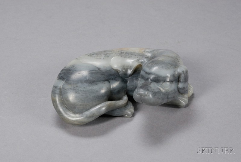 Appraisal: Jade Carving striated gray stone with black marking depicting a