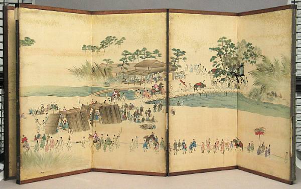 Appraisal: Two Japanese table screens The first an eight-panel screen one