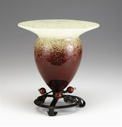 Appraisal: Schneider glass and wrought iron mounted vase mid th century