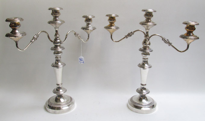 Appraisal: PAIR SILVER PLATED CANDELABRA by Lifetime Brand each three-light with