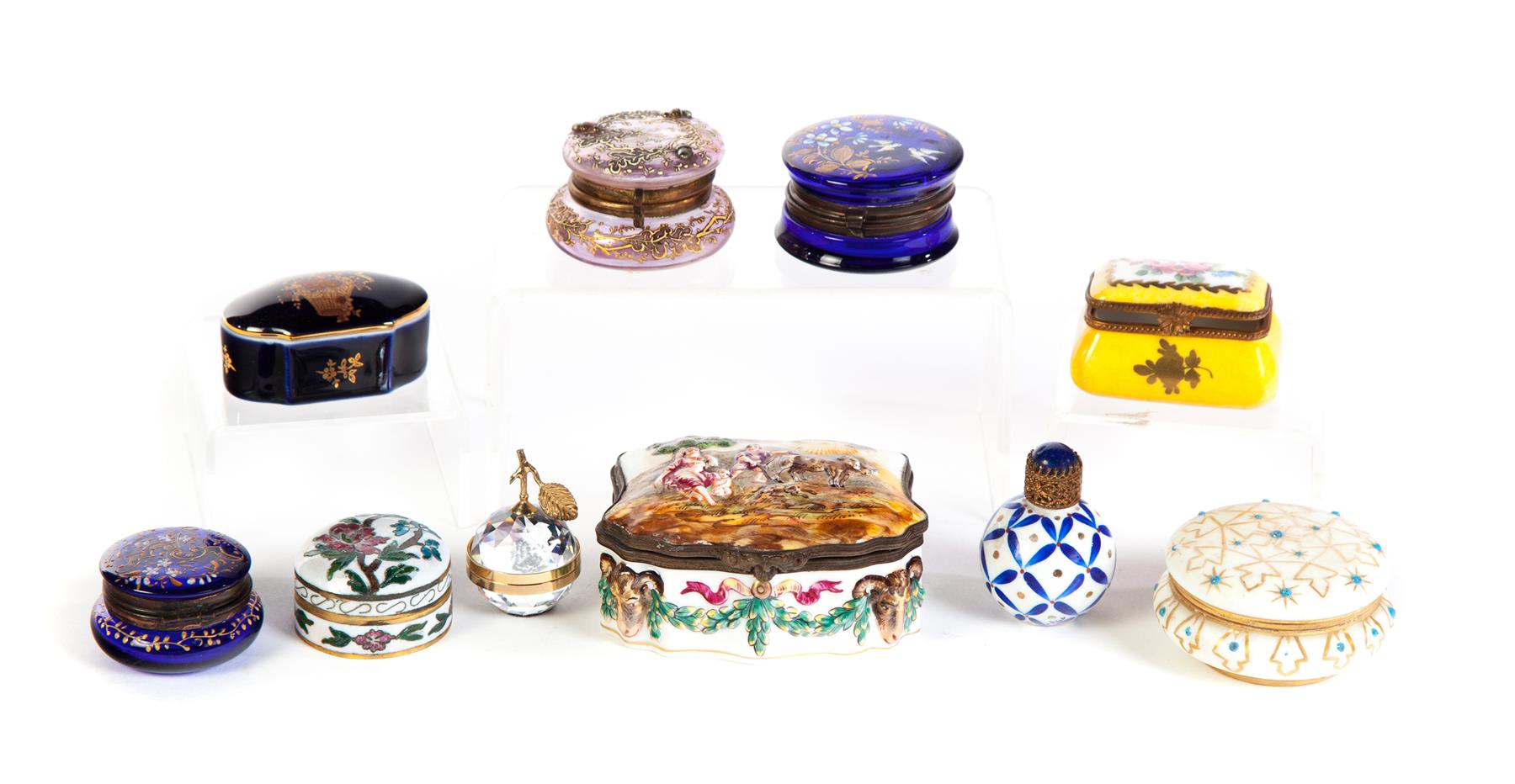 Appraisal: TEN VARIOUS ITEMS INCLUDING EIGHT PATCH BOXES A PERFUME AND