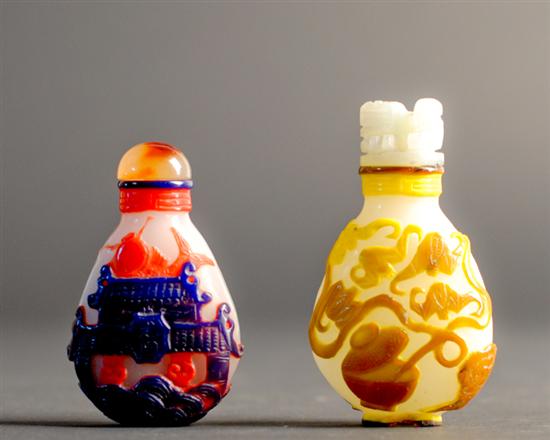 Appraisal: Two Cameo Snuff Bottles one yellow and brown cut to