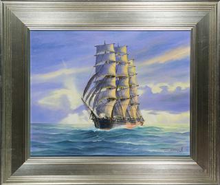 Appraisal: Painting Ship Under Sail at Sunset Ship Under Sail at