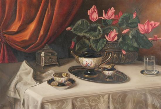 Appraisal: FELLNER Belgian th century STILL LIFE WITH CONTINENTAL CHINA signed