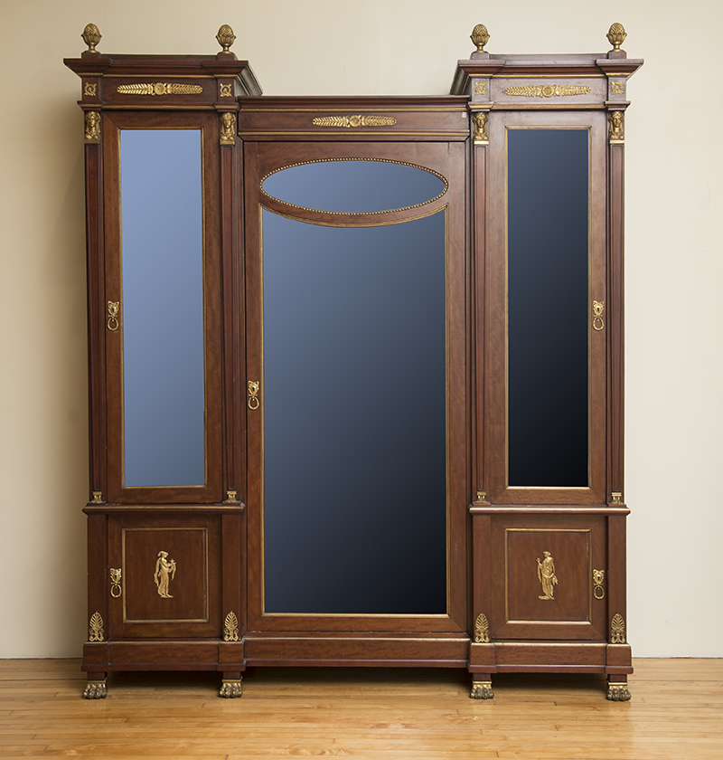 Appraisal: Empire Style Mahogany and Ormolu-Mounted Armoire ft in x ft