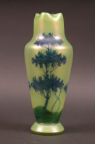 Appraisal: Green Iridescent Painted Vase Beautiful iridescent green vase with gold