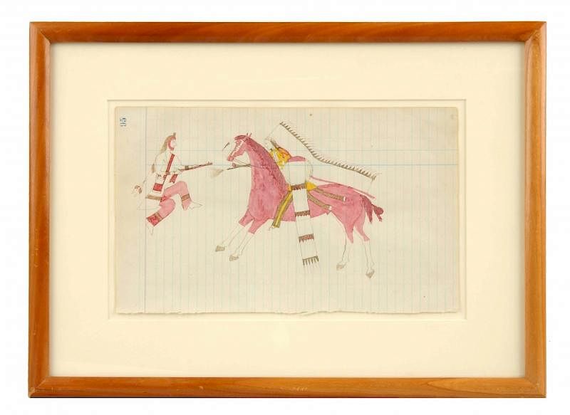 Appraisal: Early Native American Ledger Drawing Drawing is professionally framed behind