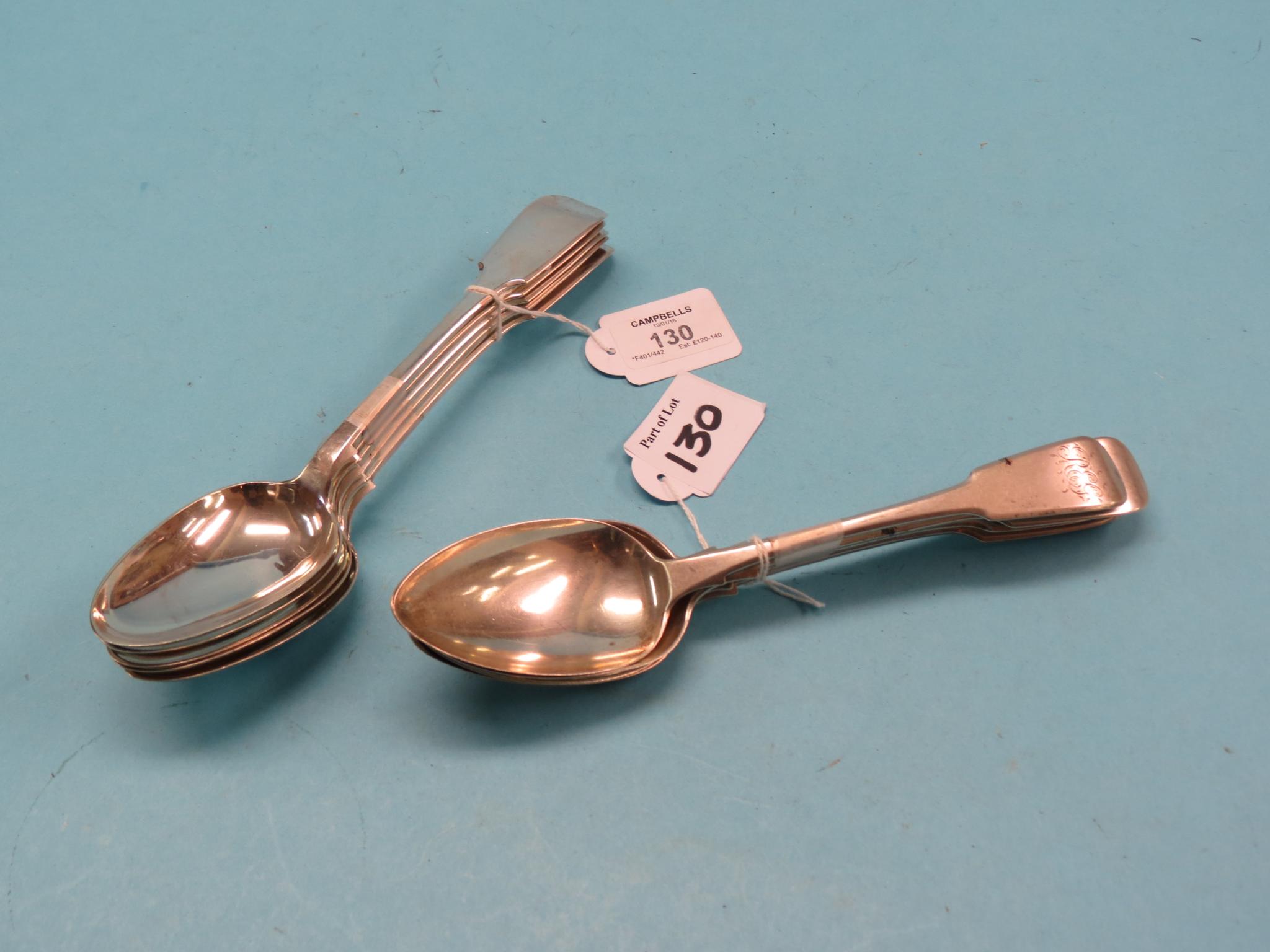 Appraisal: A set of five William IV silver fiddle-pattern tablespoons William