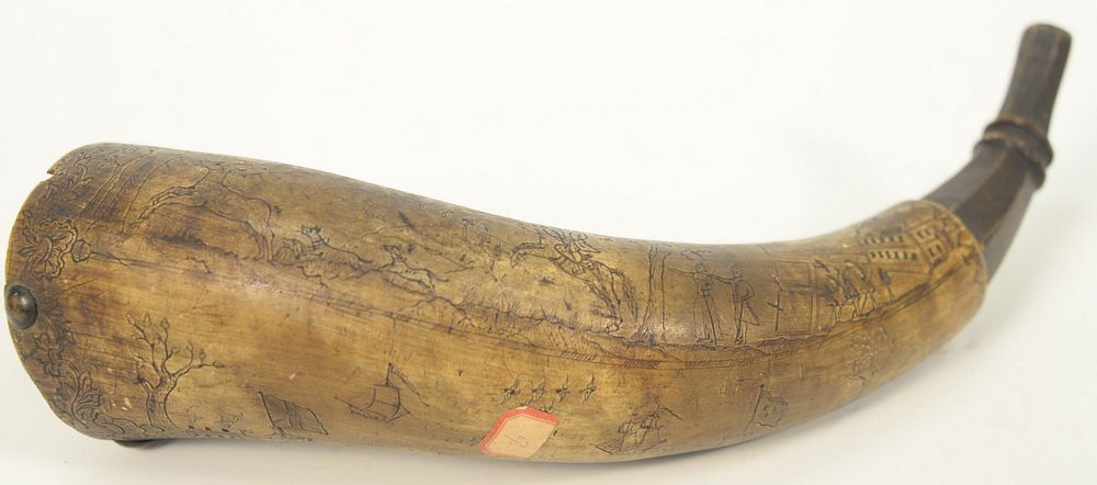 Appraisal: th Century Scrimshaw Powder Horn David depicting landscape with castle