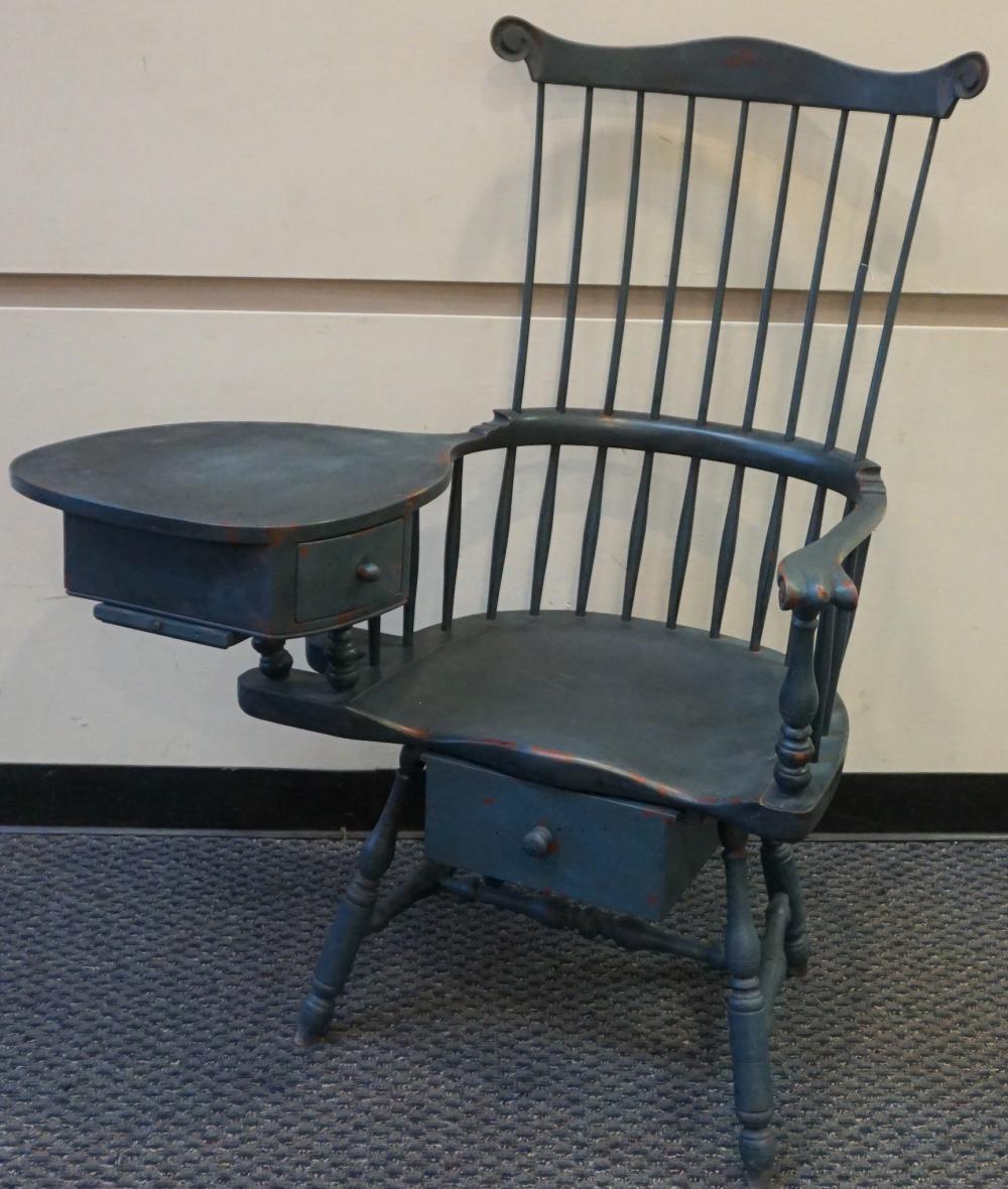 Appraisal: J Fiant Blue Painted Thomas Jefferson Windsor Writing Chair dated