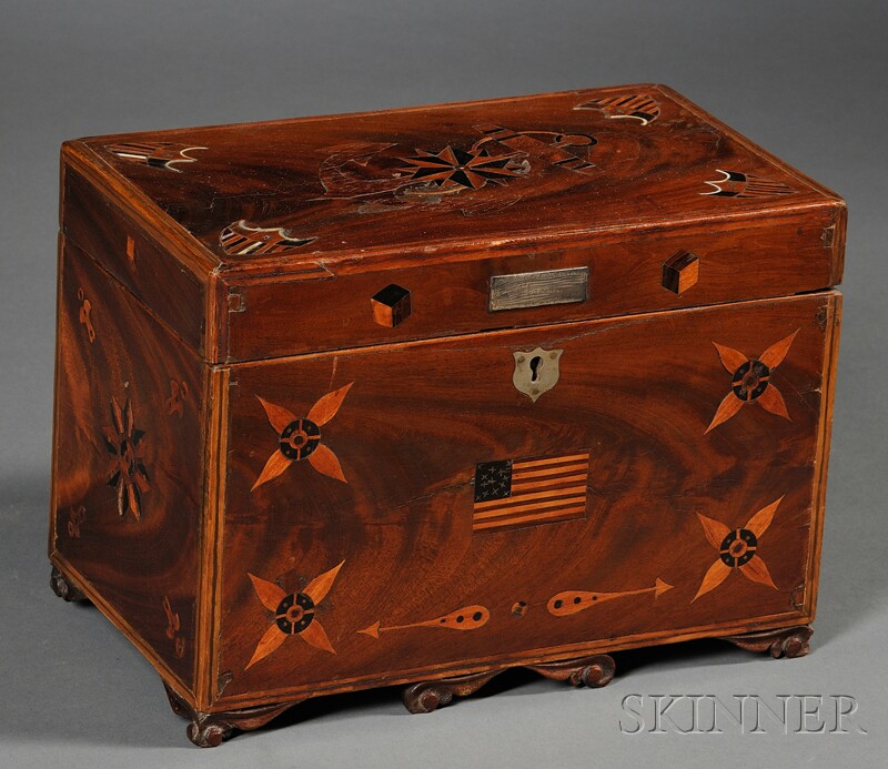 Appraisal: Sailor-made Inlaid Mahogany Veneer Box R N Jenka Philadelphia April