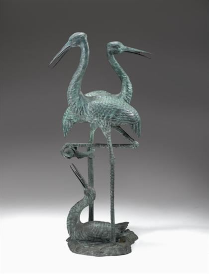 Appraisal: Large Meiji style patinated bronze egret grouping Figural grouping of