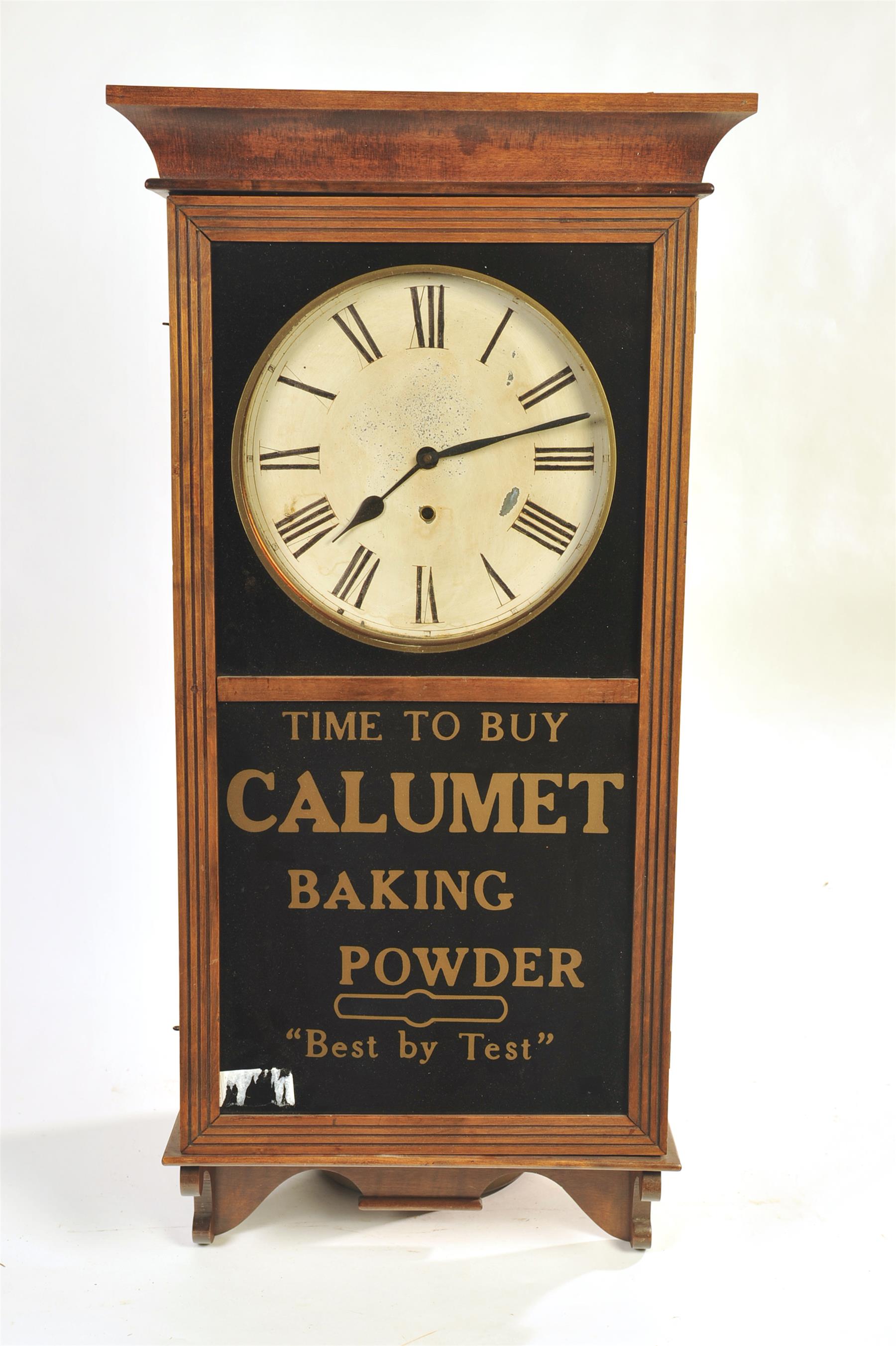 Appraisal: CALUMET BAKING POWDER ADVERTISING WALL CLOCK American ca mixed woods