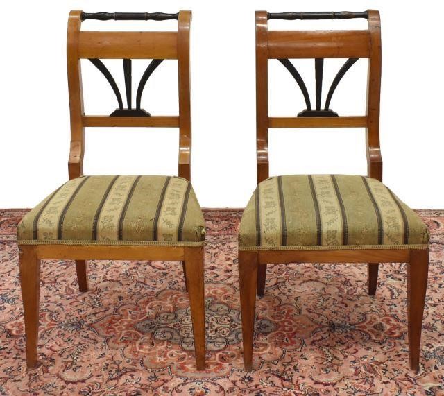 Appraisal: pair Biedermeier fruitwood side chairs th c having a turned