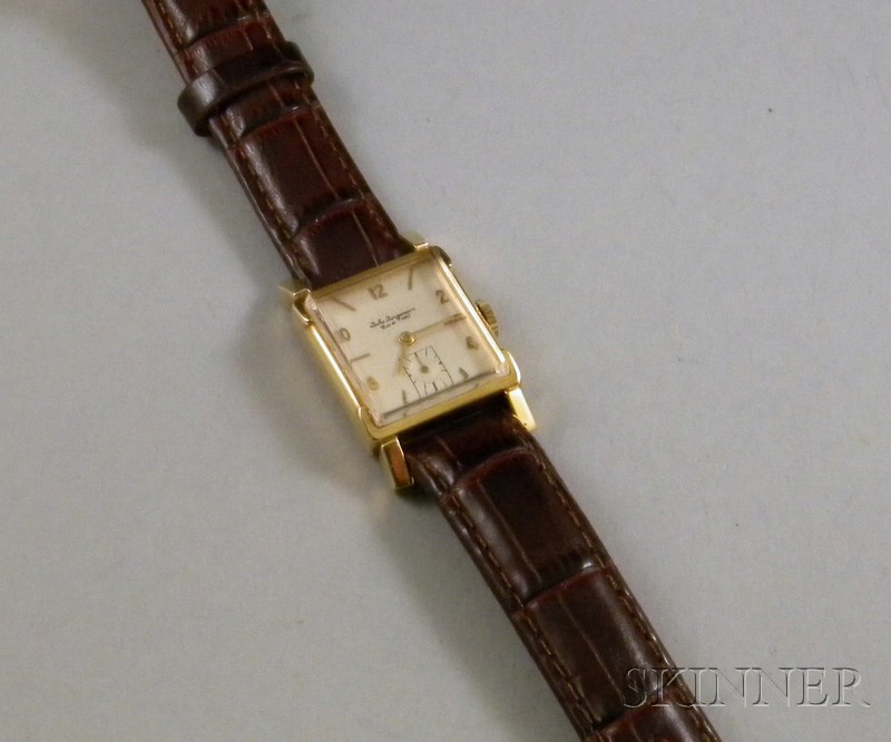 Appraisal: Gentleman's kt Gold Wristwatch Jules Jurgensen on a leather band