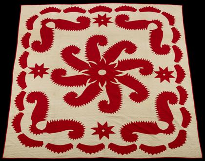 Appraisal: Red and white appliqued quilt pennsylvania circa