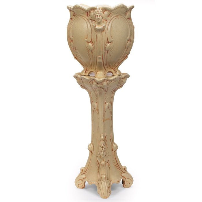 Appraisal: Weller Ivory jardiniere and pedestal large form with elaborate Art