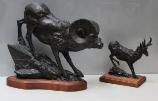 Appraisal: BAER Doug Two Bronze Sculptures of Rams From a White