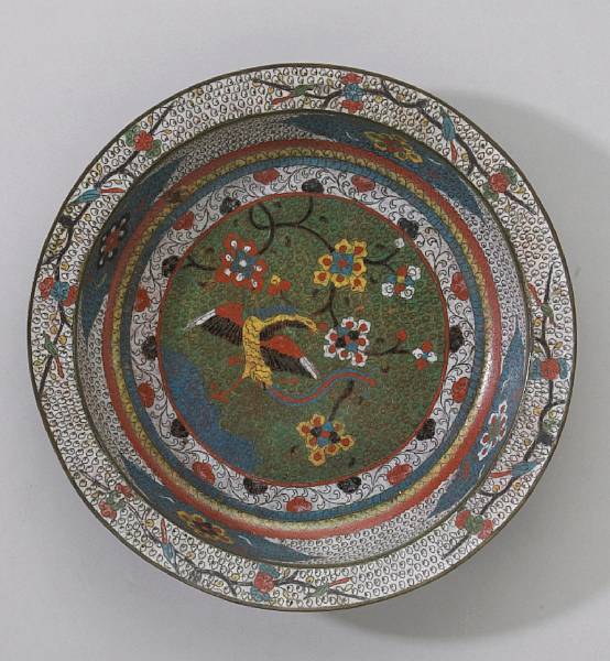 Appraisal: A cloisonn enameled metal basin Finished with a variety of