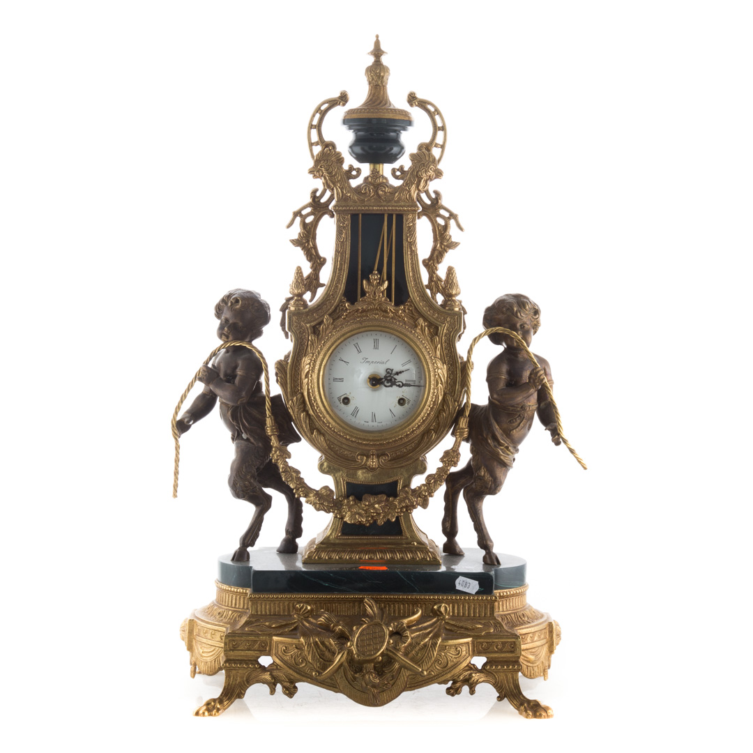 Appraisal: Louis XV style gilt metal mantel clock lyre-form clock with