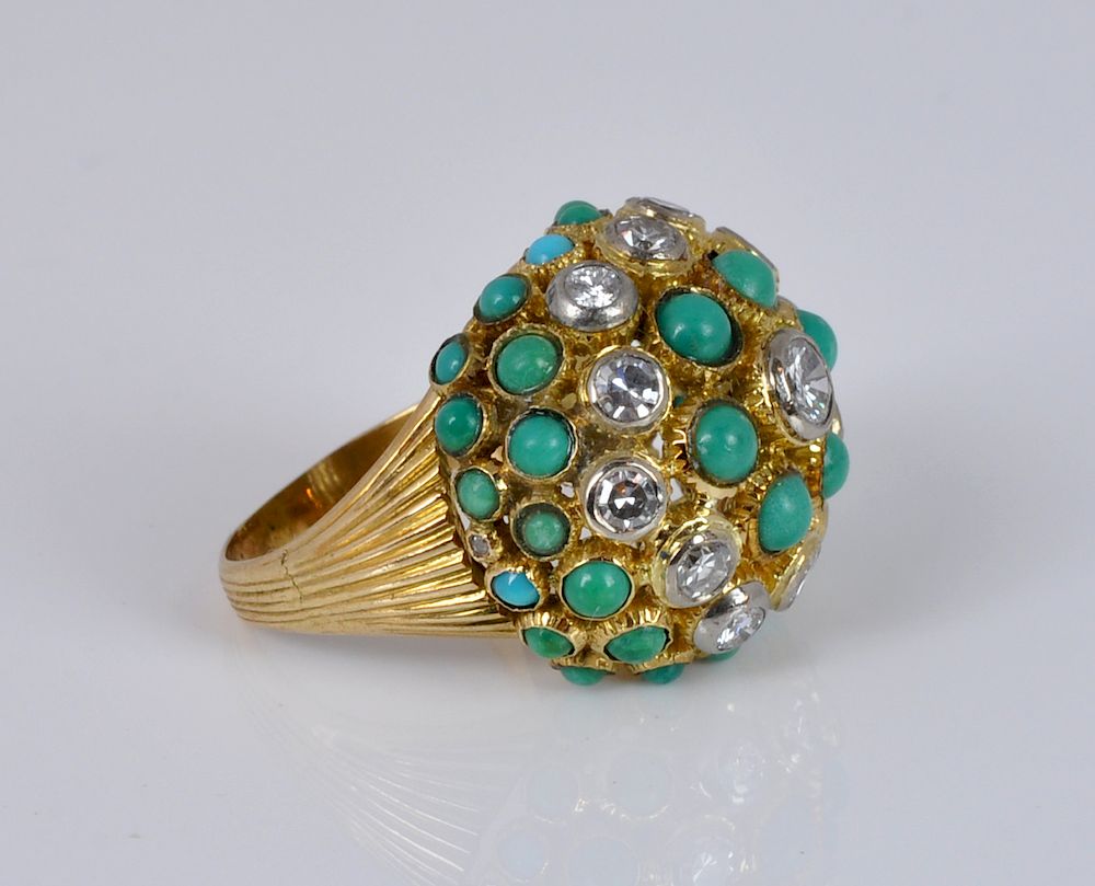 Appraisal: Cartier kt Persian Turquoise Diamond Dome Ring Signed Cartier Diamond