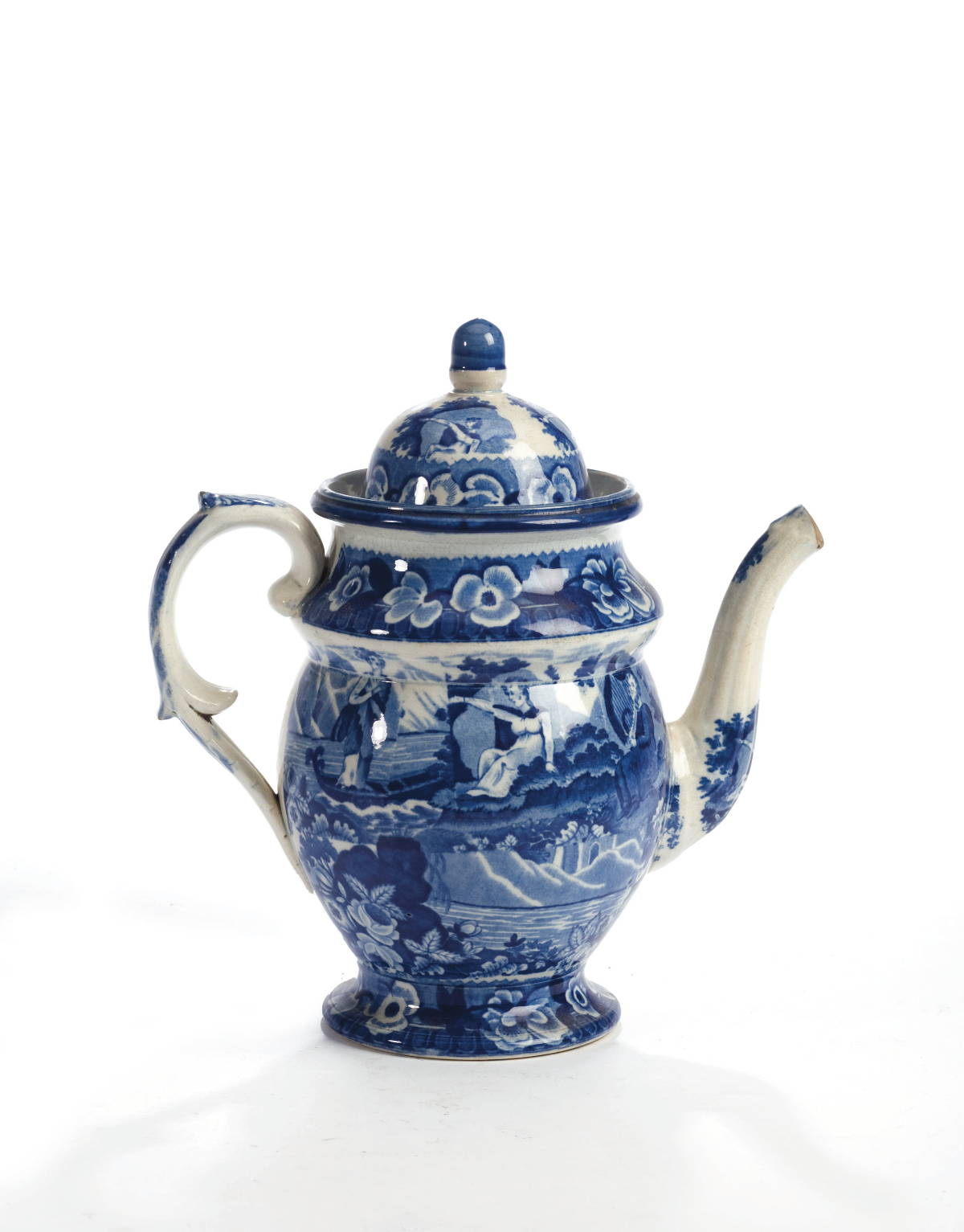 Appraisal: LADY OF THE LAKE ' STAFFORDSHIRE BLUE TRANSFER-PRINTED COFFEEPOT AND