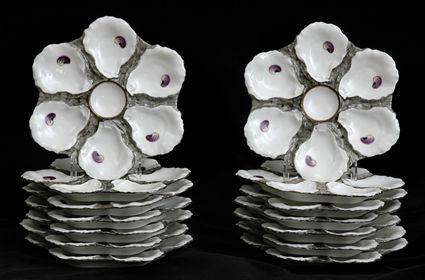 Appraisal: FOURTEEN FRENCH PORCELAIN SIX-PART OYSTER PLATES Each modeled naturalistically with