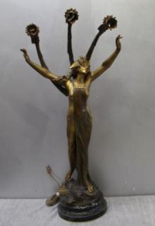 Appraisal: Flamand Gerorge Signed Bronze Art Noveau Figural Lamp A beautiful