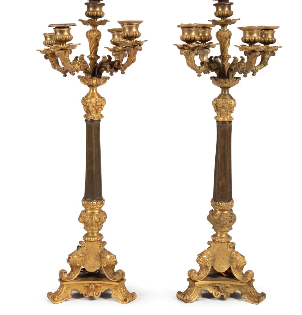 Appraisal: Pair of Napoleon III Four-Light Candelabra th c foliate arms