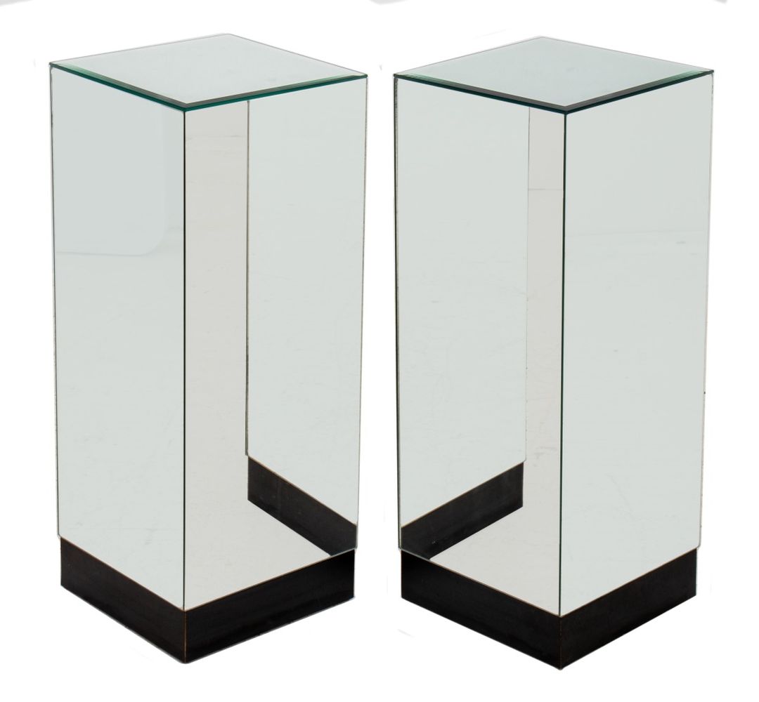 Appraisal: HOLLYWOOD REGENCY MIRRORED PEDESTALS ON BASES Hollywood regency mirrored pedestals