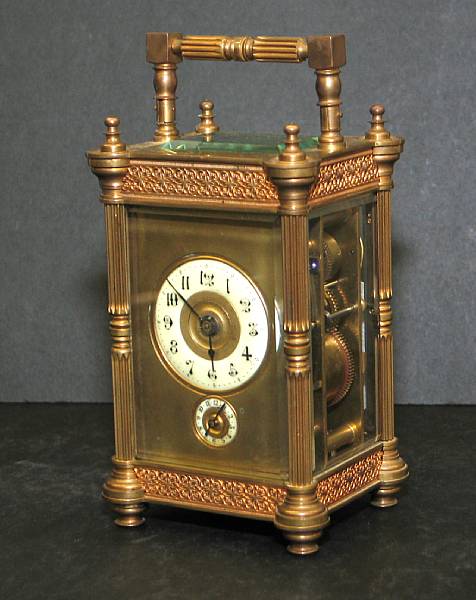 Appraisal: A French gilt brass striking carriage clock early th century