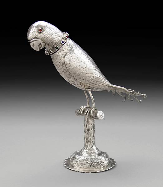 Appraisal: A Continental silver sifter in the form of a perched