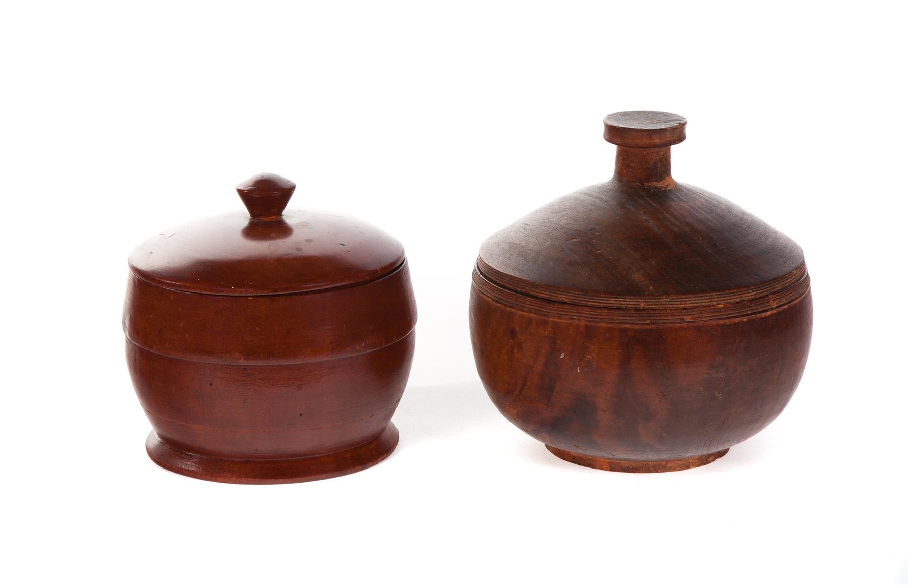 Appraisal: TWO TREENWARE COVERED CONTAINERS Second half- th century Cherry with