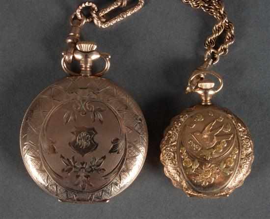 Appraisal: Two gold-filled pocket watches together with two gold-filled watch chains