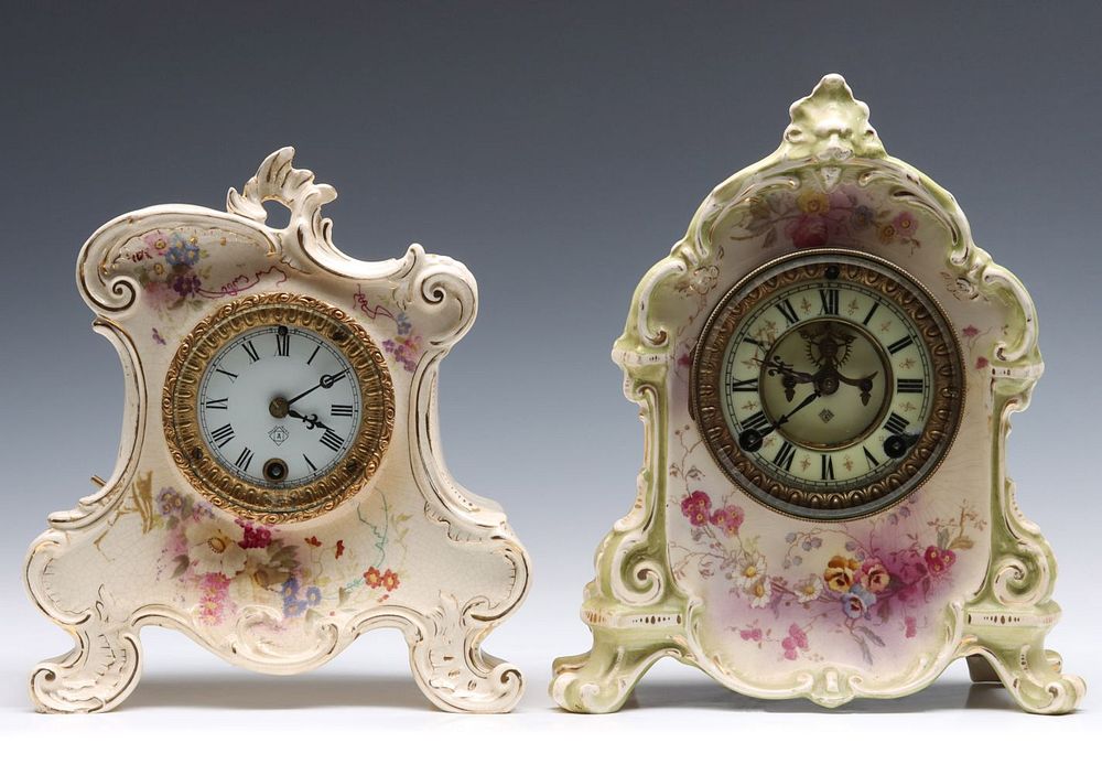 Appraisal: ANSONIA 'LA RAMBA' AND 'PORCELAIN H' CHINA CASE CLOCKS The