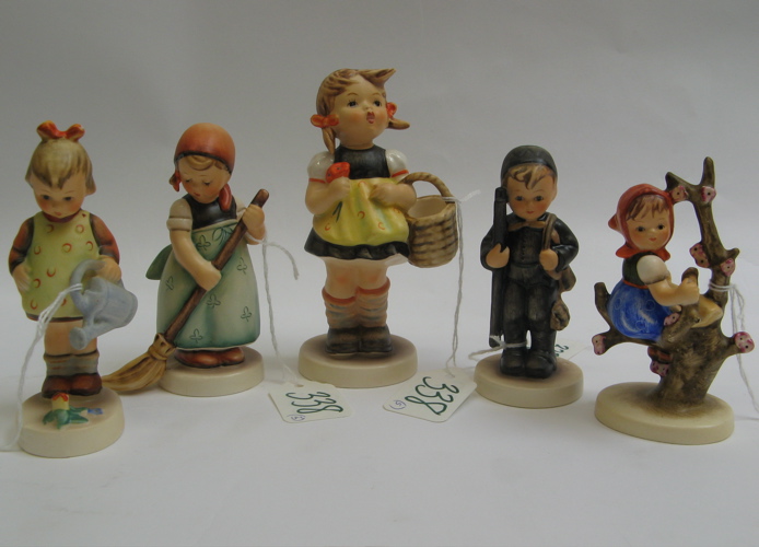 Appraisal: FIVE GERMAN HUMMEL FIGURES Chimney Sweep HUM H TM- Sister