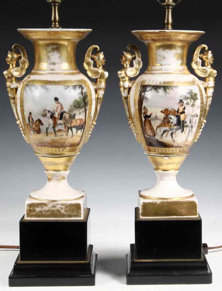 Appraisal: PAIR PORCELAIN URNS AS ELECTRIC LAMPS - Old pair of