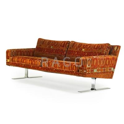 Appraisal: DUX Sofa Sweden s Jack Lenor Larsen upholstery chromed steel