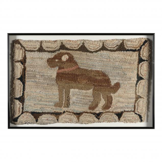 Appraisal: FRAMED HOOKED RUG OF A DOG Depicting a dog with