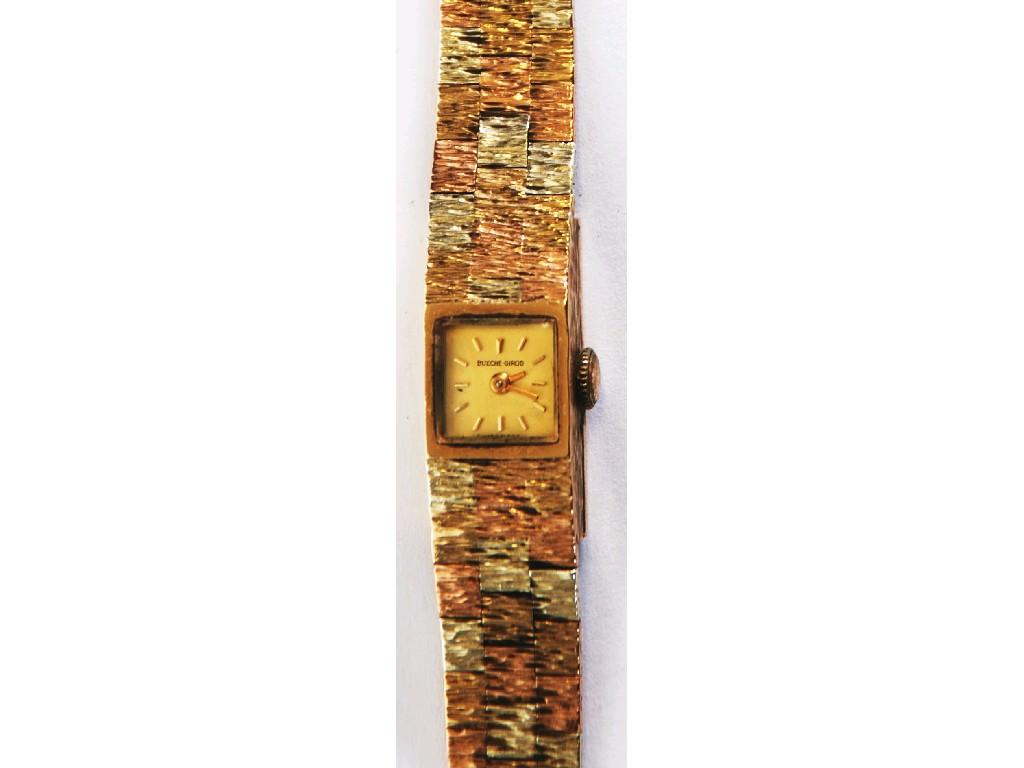 Appraisal: LADY'S BUECHE GIROD ct THREE COLOUR GOLD BRACELET WATCH with