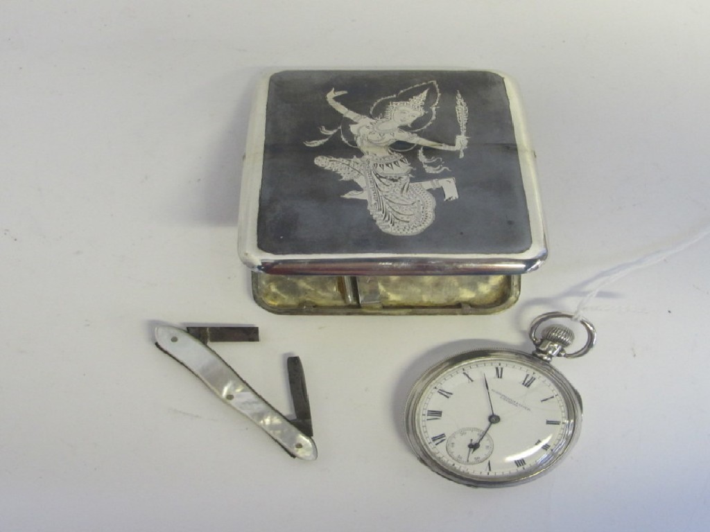 Appraisal: Lot comprising sterling silver cigarette case pocket watch and fruit