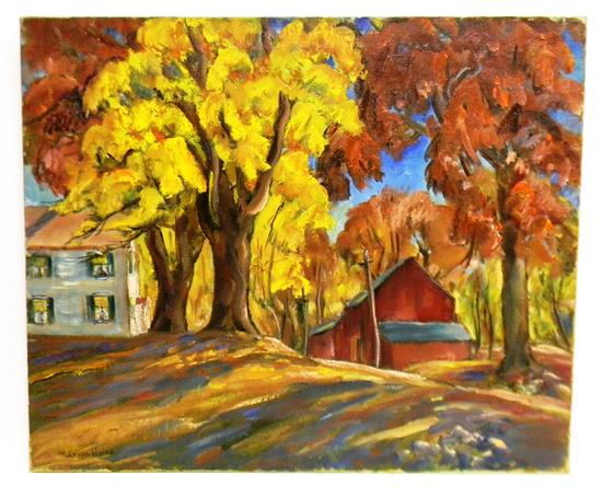 Appraisal: Marion Huse American - Autumn Trees oil on canvas signed